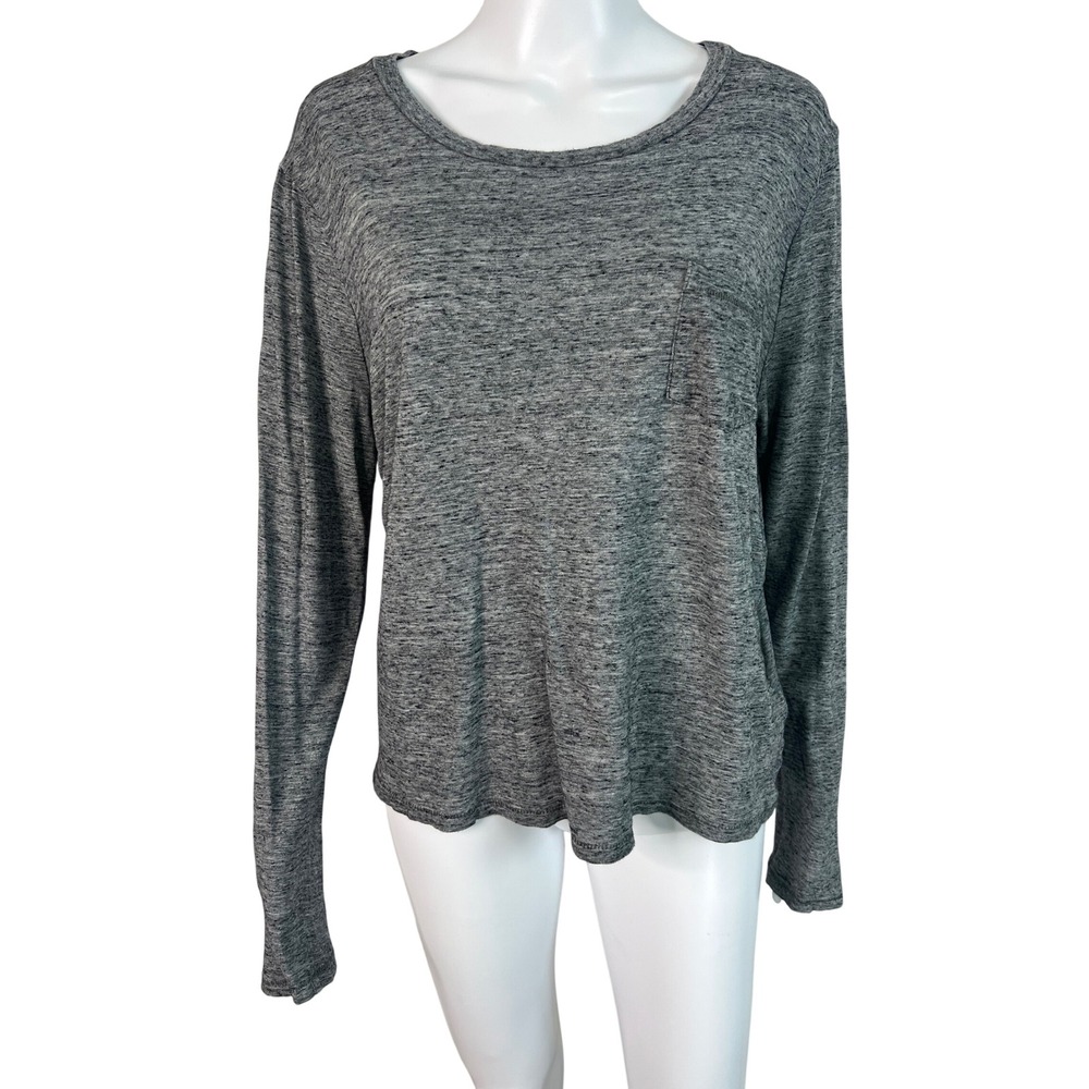 Madewell Women's Top Gray Heathered Cotton Long Sleeve Pocket Tee Shirt Size L